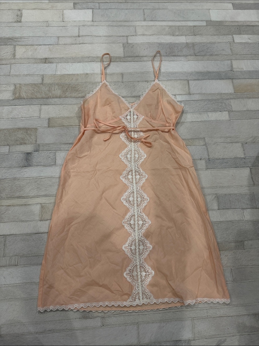 Women's Peach Lace-Trim Slip Dress